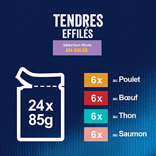 FELIX | Tendres Effilés | Chat Adulte | En Gelée | Alimentation complète | Sélection Mixte : au Bœuf, Poulet, Thon et Saumon | Sachets Fraîcheurs | Lot de 4 (24x85g) – Image 5