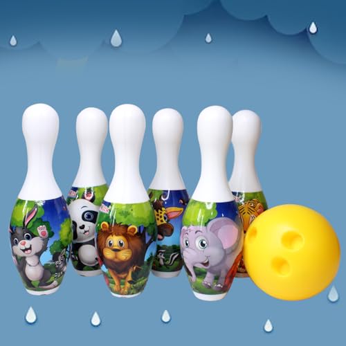 Image of AASA Bowling Game Toy for Kids Set of 6 Large Pins and 1 Ball Sports Learning Toy Indoor Outdoor Fun Games Kids Toddlers Activity Toy Multicolour (Bowling Play Set)