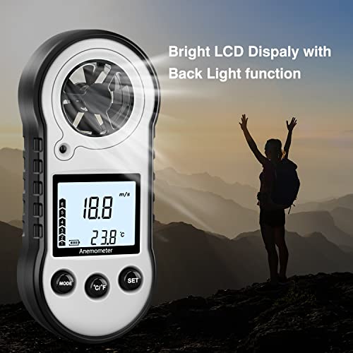 Digital Anemometer, Leerchuang Air Flow Meter With Backlight Lcd, Wind Gauge Air Flow Velocity Measurement With Thermometer, Wind Measuring Tool For Sailing/Surfing/Fishing/Kite Flying #TOP2