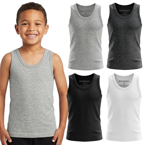 Image of BROOKLYN VERTICAL Boys 4 Pack Undershirt Tank Top - Tagless Cotton Super Soft Runs Small