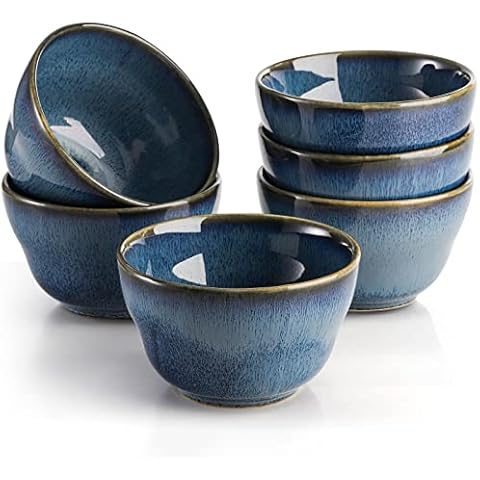 Peohud 6 Pack Small Dessert Bowls, 8 Ounce Bouillon Cups, Porcelain Pinch Bowl Ramekins for Dessert Pudding Soup Dipping Sauce Cover