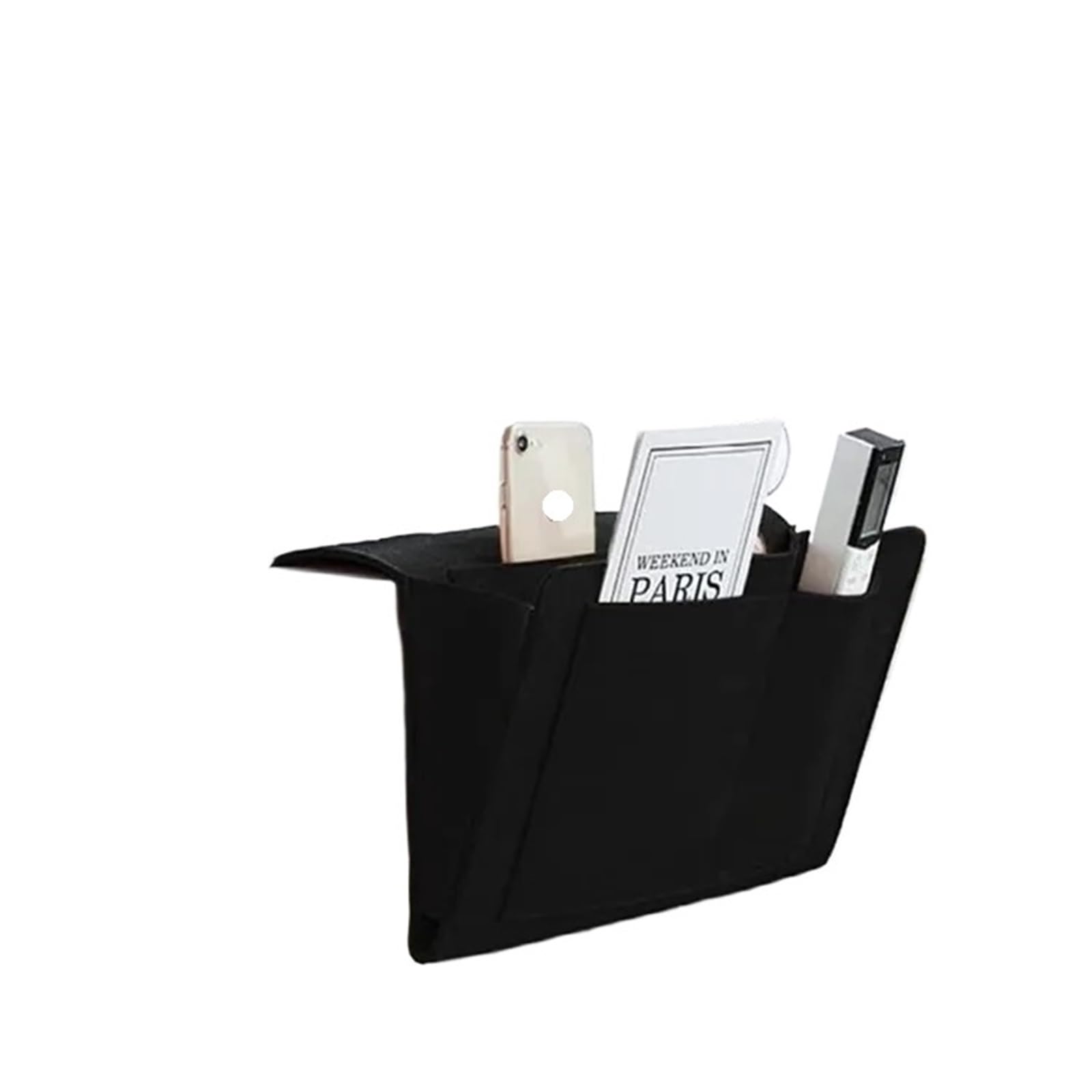 BDFJEDS Couch Armrest Organizer 1pc Felt Bedside Storage Organizer Anti-slip Bag Bed Sofa Side Pouch Hanging Couch Holder Pockets(Black)