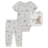 Disney Winnie the Pooh Baby Boys Bodysuit with Bib and Pants 3 Piece Set for Newborn Infants