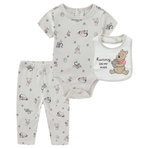 Disney Winnie the Pooh Baby Boys Bodysuit with Bib and Pants 3 Piece Set for Newborn Infants