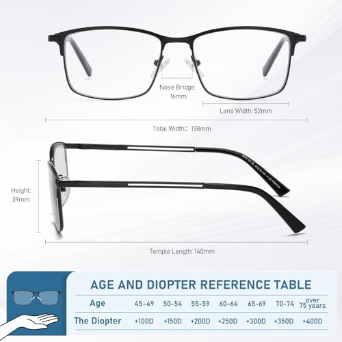 Image of LKEYE Progressive Multifocus Reading Glasses Men No Line Multifocal Transition Blue Light Readers Metal Wide Frame Eyeglasses
