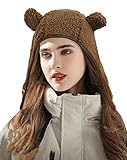 DOCILA Sombreros de bombardero de estilo panda cálido para mujer, gorros lindos pompones, gorros de trampero, a prueba de viento, Ushanka, ruso, orejera, sombrero, Oreja de oso, Talla única