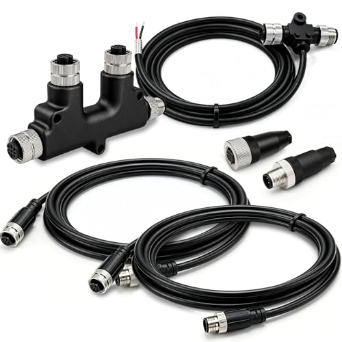 NMEA 2000 Starter Kit with Upgraded Brass Waterproof Connectors & Shielded Cable Marine-Grade Design for Stable Network Compatible with Lowrance Garmin Simrad B&G & Navico Devices