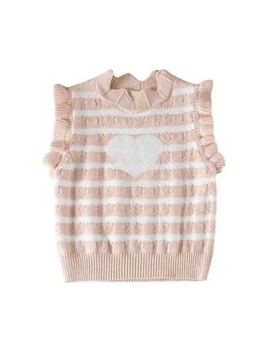 Image of Floerns Toddler Girl's Striped Print Knitwear Pullover Tank Ruffle Trim Sweater Vest