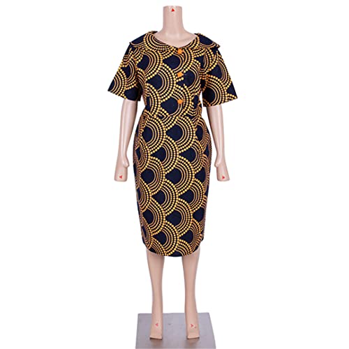 African Print Dresses for Women Short Sleeve Mid-Dress Dashiki Traditional Knee-Length African Dresses 6382 M4