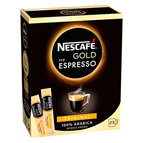 NESCAFÉ GOLD Typ Espresso Getränkepulver-Sticks, Espresso aus löslichem Bohnenkaffee mit 100% Arabica Kaffeebohnen, samtige Kaffee-Crema, koffeinhaltig, 1er Pack (1 x 25 Getränkepulver-Sticks à 1,8g)