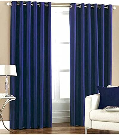 FABDRAPE Attractive Navy Blue Plain Crush Curtain for Door Set of 2||4x7 Feet