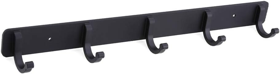 Coat Rack, Robe Hook with 5 Hooks Black Wall Mounted Towel Hook Aluminum Coat Hooks Heavy Duty Hanger Hook, for Hanging Coats, Scarfs, Purses and More, Non Hole Installation