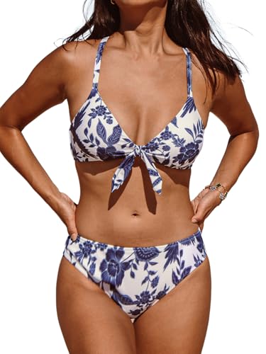 Image of CUPSHE Women's Two Piece Bikini Set Floral Print Knot Bunny Tie | Bunny Tie,Adjustable Straps,Soft Removable Cups,Flattering Bathing Suit For Vacation And Beach