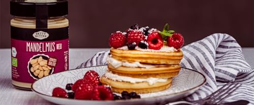 Bio Premium Mandelmus weiß, Rohkost-Qualität, 1 kg Eimer, natürliches Nussmus ohne Zucker, Mandelmus ohne Zucker, Mandelpüree, Mandelbutter, ohne Zusatzstoffe, kein Palmöl