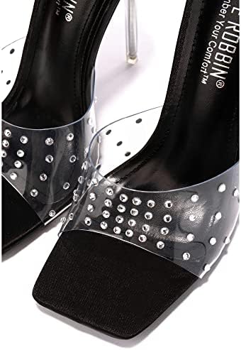 Cape Robbin Brisa Stiletto High Heels for Women - Clear Heels for Women - Square Open Toe Sparkly Sandals for Women - Rhinestone Sandals for Women - Black Size 10 | Image 3