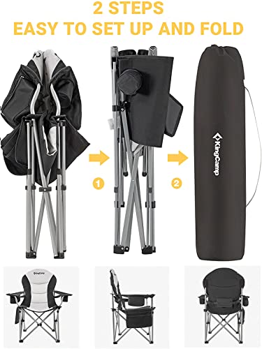 Kingcamp Heated W/Lumbar Support, Oversized Adults Padded Camping Chair Outdoor Autumn, 2Pack-Alloy Steel, Black/Gery #TOP6