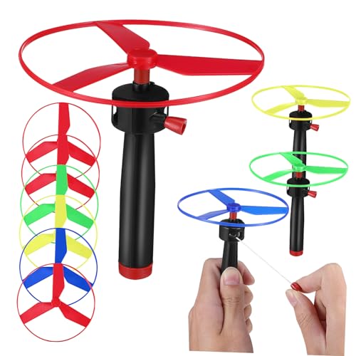 Toyvian Giocattoli Esterni Dischi Volanti UFO con Lanciatore Corda Lanciatore e Dischi Colorati per Gioco Interattivo per Sviluppo Coordinazione e Divertimento all Aperto