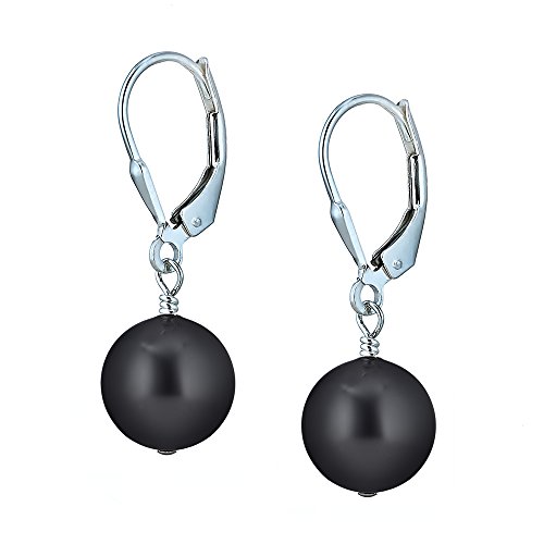 Swarovski Elements® 10mm Pearl With 925 Sterling Silver Lever-back Dangle Earrings (Black)