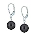Swarovski Elements 10mm Pearl With 925 Sterling Silver Lever-back Dangle Earrings (Black)