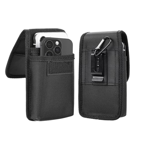 Two Phone Case Holder with Strong Belt Clip, Dual Phone Case for Two Phones, Hook and Loop Closure, Sturdy Nylon Material Dual Phone Holster for iPhone and Samsung