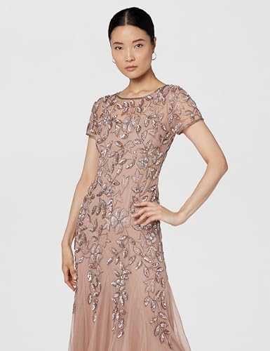 Adrianna Papell Women's Floral Beaded Godet Gown, Rose Gold, 10 - Thumbnail 4