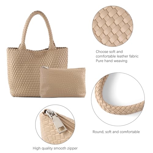 Image of Hand Woven Bag Tote BagS For Women Top Handle Shoulder Vegan Leather Large Travel Beach Hobo Handbag