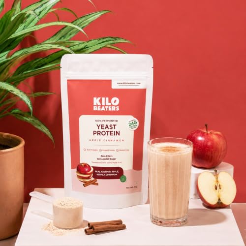 Image of Kilobeaters Fermented Yeast Protein Powder | Apple Cinnamon Flavour | 24g Protein Per Serving | Vegan Plant Protein | Gut Friendly | Gluten Free | Zero Added Sugar | Zero Fillers | 1kg