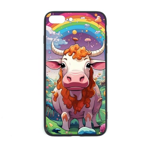 CRIVOTA for iPhone 7P/8P Case - All-New Colourful Cows Design, Glass Back + TPU Inner Shell, Extreme Slimness, Military-Grade Dual Protection, Cell Phone Cases for Boys Girls