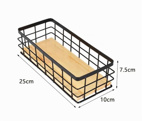 Lot de 2 corbeilles en métal noir - Panier décoratif pour la maison, la salle de bain - Base en bois- Pour fruits, collations, cuisine, garde-manger – vue 2