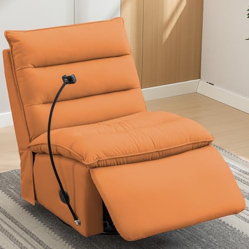 Upholstered Recliner Swivel Rocker Recliner Chair - Small Space Recliner With Glider Function, Brown Fabric Nursery Glider Recliner