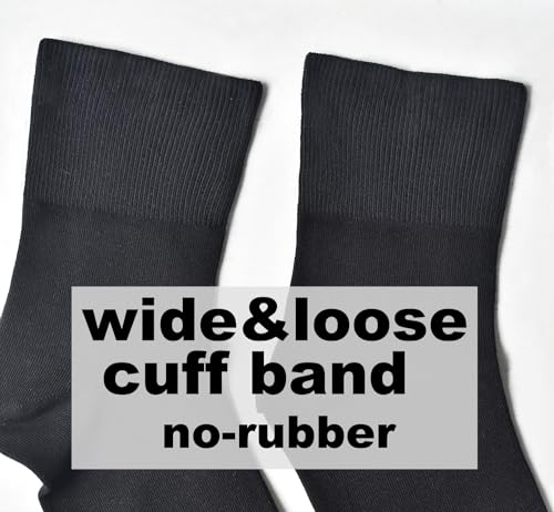 Rubber-Free Loose Wide Calf Cotton Crew Socks for Men and Women, Non-Binding Seamless Dress Socks Black, 5 Pairs2