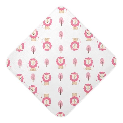 Msyxl Pink Mane Lions Hooded Towel - Ultra Soft & Absorbent Muslin Cotton Bath Towel for Babies, Toddlers, Newborn - Boys & Girls Essential 35