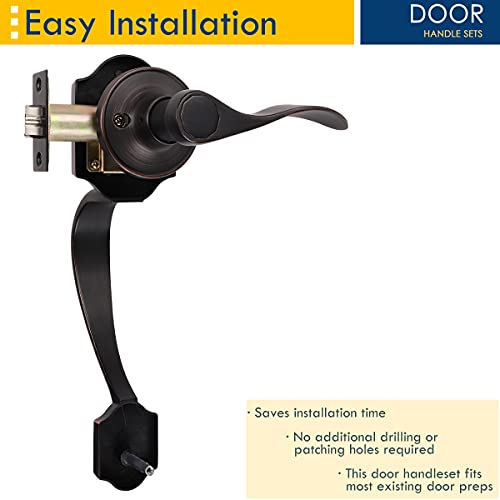 Single Cylinder Handleset Door Handle For Entrance, Front Door Handle For Right Handed Doors, Camelot Trim Lower Half Handle Set In Oil Rubbed Bronze Finish #TOP7
