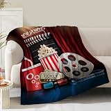 Movie Theater Theme Blanket Gifts for Women Girls Boys Men Cinema Clapboard Film Popcorn Print Presents for Kids Adults Teen Birthday Christmas Decor Home Couch Sofa Soft Cozy Flannel Throw 60'x50'