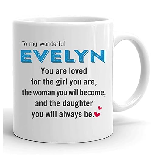 Mors dag dikter mamma och dotter mugg med namn till My Evelyn You are Loved for The Girl You are The Woman You Will Become and The Daughter You Will Always Be mugg 325 ml vit