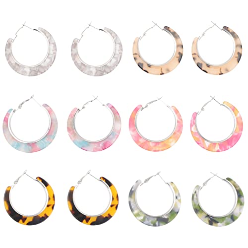Generic 6 Pairs Acrylic Hoop Earrings For Women Tortoise Resin Earrings Acrylic Resin Hoop Earrings Acrylic Hoop Assorted Color 4.3X4.3Cm Xqghxr1545F35Syq 0 #TOP11