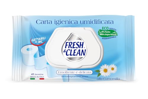 Fresh & Clean - Carta Igienica Umidificata, Azione Emolliente e Lenitiva, Igiene Intima e Sicura a Casa e Fuori, 48 pezzi