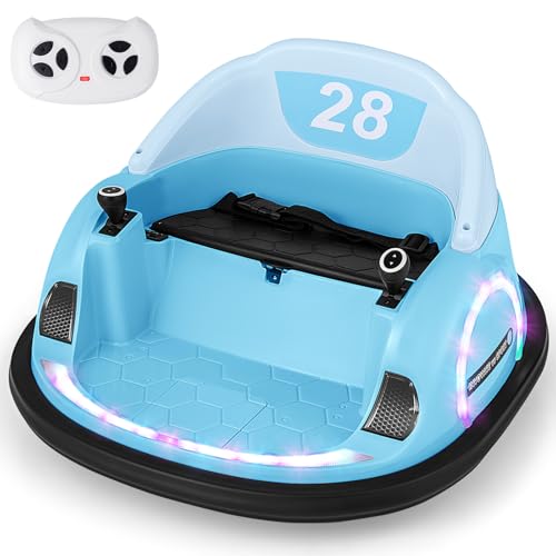 COSTWAY 12V Autoscooter Kinder mit Fernbedienung Elektro Bumper Car mit 360 Drehnug Musik & Licht Kinder Elektroauto für Kleinkinder ab 18 Monaten (Blau 68 x 66 x 40 cm)