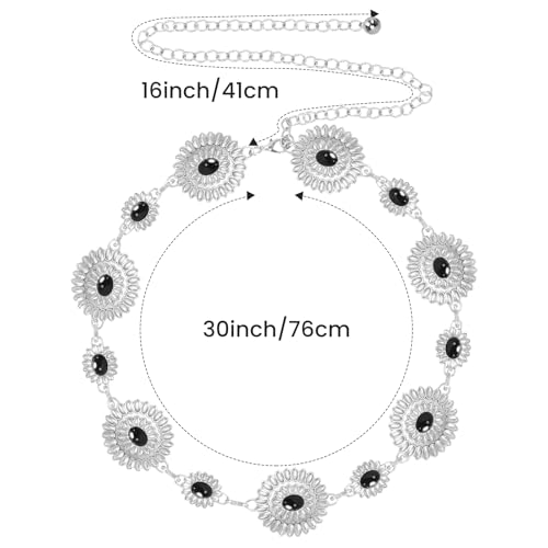 Kezoic Turquoise Waist Chain Belt for Women Cowgirl Concho Metal Belt Premium Body Belly Belt for Concerts, Festivals, Cosplay, Daily Wear - White3