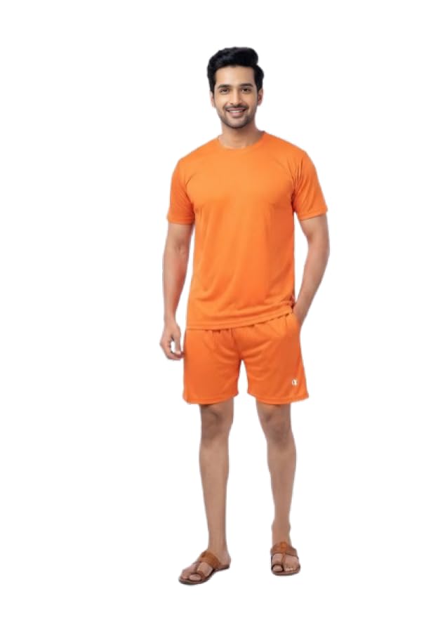 Orange Round Neck T-Shirt and Half Shorts Combo for Men-picture-27