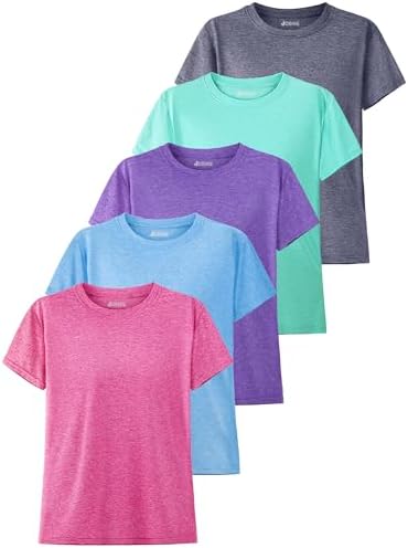 JORHIG 5 Pack Girls Shirts Athletic Dry-Fit T-Shirts Short Sleeve Summer Crew Neck Tops for Girls Kids Teens Set A 10-12Y