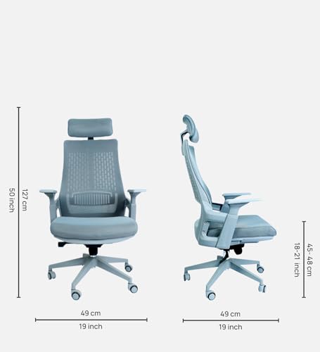 Image of Lakdi The Furniture Co High Back Mesh Office Chair with Headrest for Directors & Executive | Ergonomic Revolving Chair with Adjustable Height | Grey Chair for Work from Home & Office Use