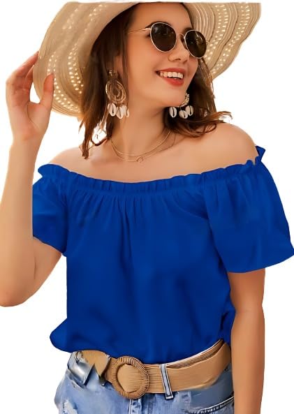 FASHMADOff Shoulder Women's Top | Frill Trim Loose Fit Casual Top