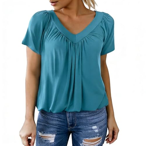 Tee Shirt Femme 2026 Nouveauté T-Shirt Col V Manche Courte Tshirt Femme Ete Décontracté Couleur Unie Lâches Haut (FR/ES, Alpha/Lettres, L, Taille Normale,...