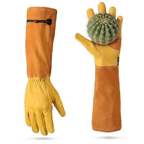 WORKPRO Gardening Gloves Long Leather Garden Gloves for Women & Men Thorn-Proof Gardening Gloves for Rose Bush Blackberry & Cactus Work Gloves with Long Forearm Protection for Yard & Gardening