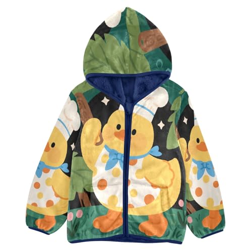 Duck with Polka Dots Toddler Fleece Jacket Girl Boys Hooded Fleece Jacket Coat Warm Outwear Zip-up 3-10T