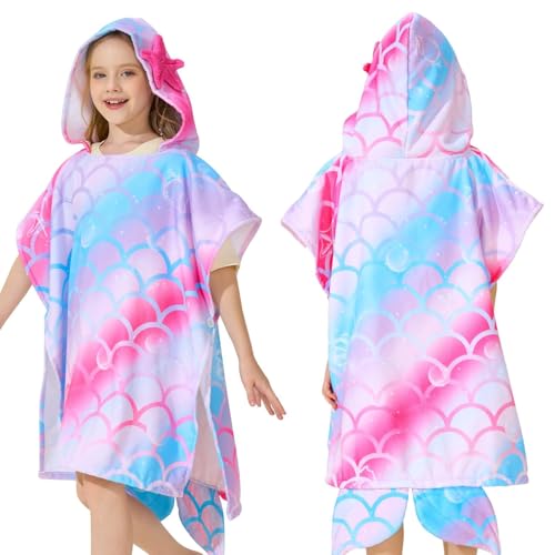 WERNNSAI Toalla de Playa para niños Sirena - Envoltura de Toalla con Capucha 68.6 x 68.6 cm Toalla con Capucha para niños Poncho Poncho para niños Toalla de Playa