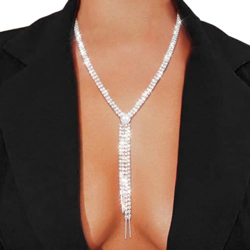 Zoestar Rhinestone Necklace Jewelry Silver Long Necklaces Prom Dressy Neck Chain for Women3