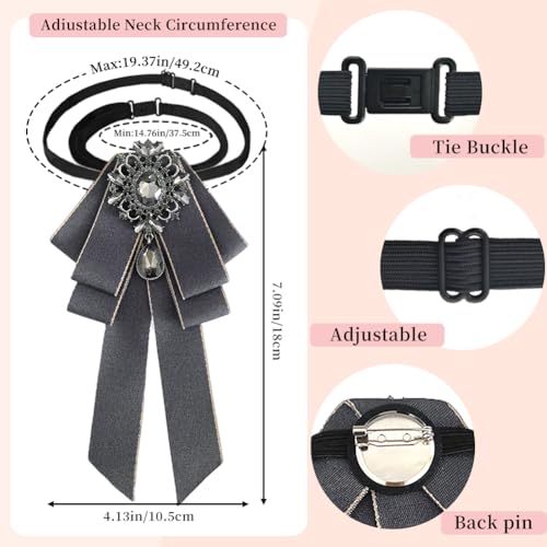 Image of Rhinestone Retro British Style Pre-tied Adjustable Fabric Ribbon Bow Tie for Women Men Uniform Necktie Bownot