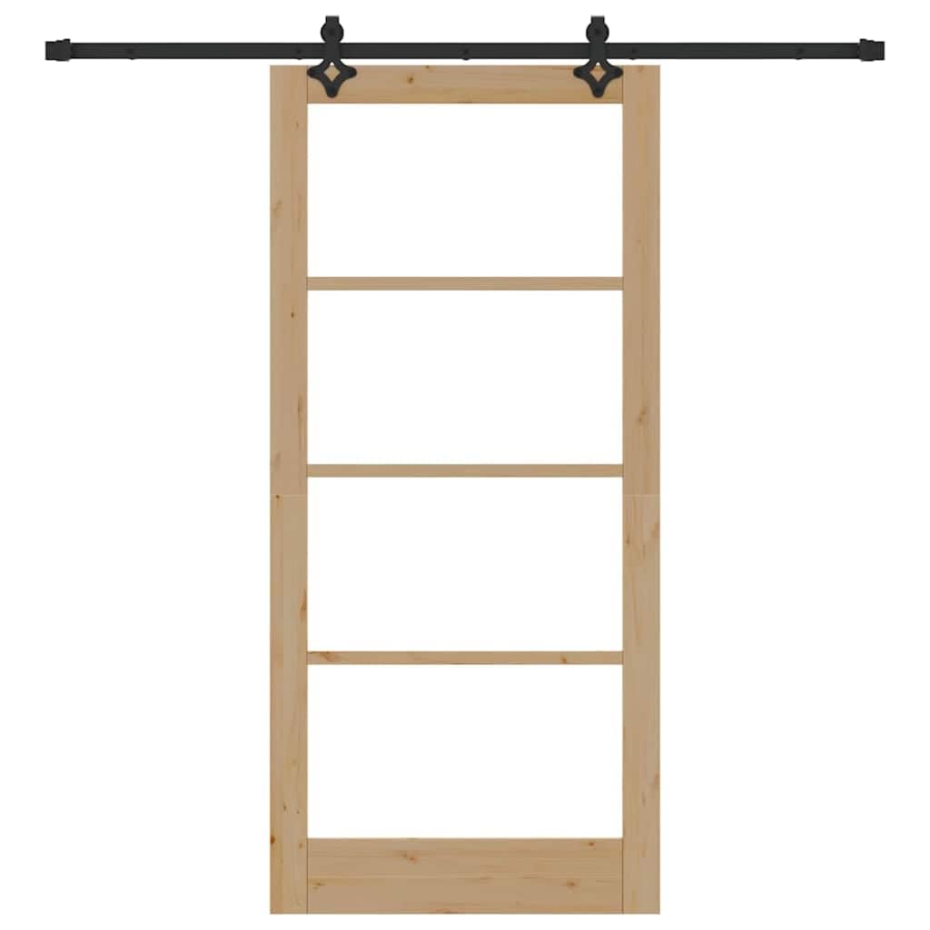 Drzwi przesuwne ORKDAL z litego drewna sosnowego i szkła, 93 x 202 cm, czarne i naturalne, do salonu, sypialni, kuchni, z cichym systemem przesuwnym i konstrukcją oszczędzającą miejsce